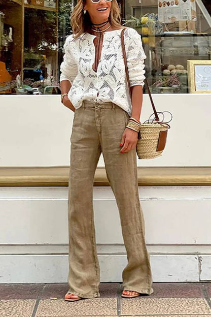 Fashion Knitted Hollow Crochet Lace Long Sleeve Shirt Top