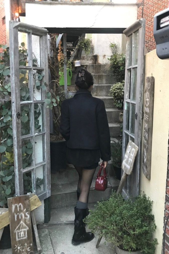 Vintage Preppy Fleece-Lined Wool Blend Short Coat