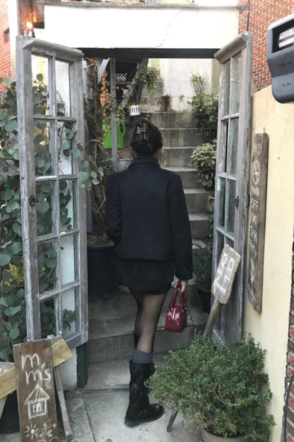 Vintage Preppy Fleece-Lined Wool Blend Short Coat