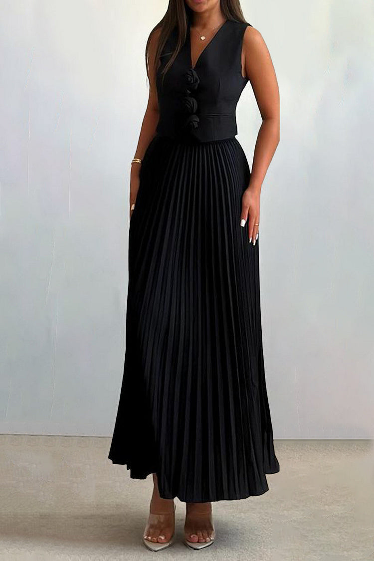 Madeline Rosette Pleated Skirt Set