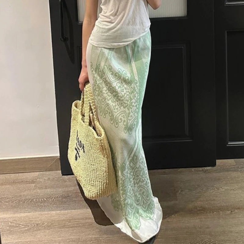 Chinese Style Floral High Waist A-Line Skirt