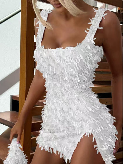 Camisoles Off-shoulder Bodycon Dress Slit Mao Mao Parties Mini&Short Dresses