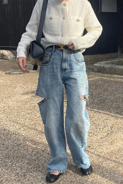 Distressed Wide Leg Ripped Jeans