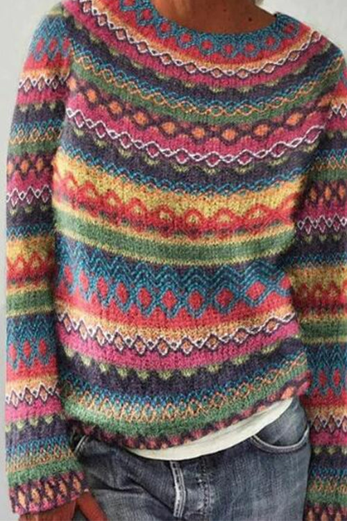 Crewneck Vibrant Rainbow Chunky Knit Sweater(in 4 Patterns)