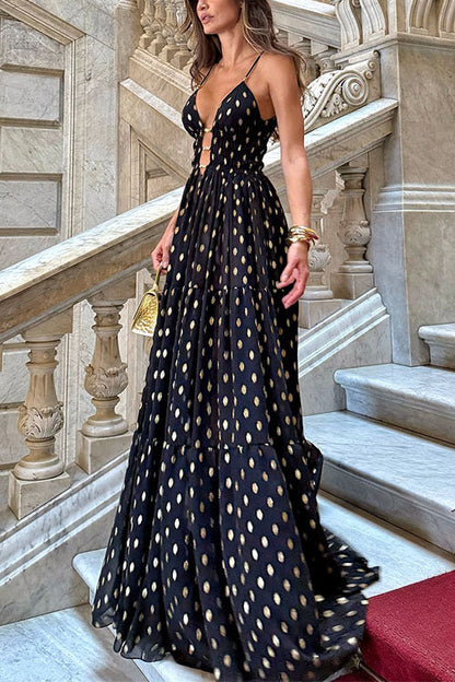 Meridress Cut Out Polka Dot Tiered Swing Maxi Cami Dress