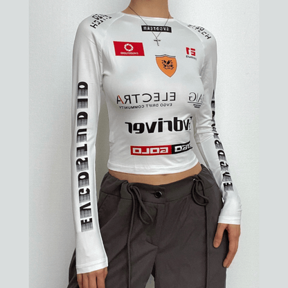 Long sleeve crewneck abstract contrast top