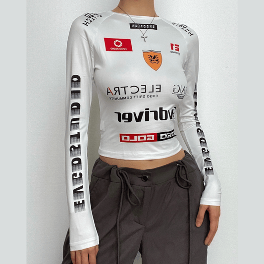 Long sleeve crewneck abstract contrast top