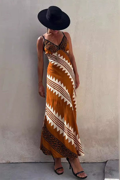 Bohemian Printed Casual Spaghetti Strap Boho Dress