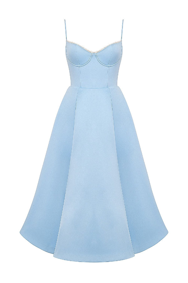 Lace Trim Sweetheart Corset Bodice Tulle Petticoat Fit and Flare Midi Dress