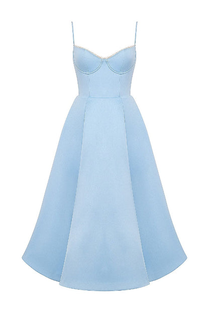 Lace Trim Sweetheart Corset Bodice Tulle Petticoat Fit and Flare Midi Dress