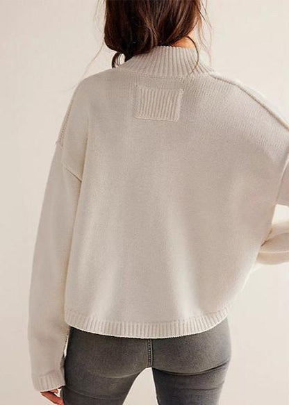 Chic Knitted Button-Down Cardigan with Stand Collar