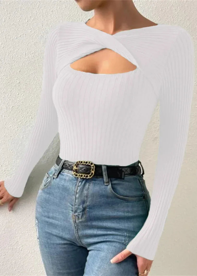 Irregular Cut-Out Knit Pullover Sweater
