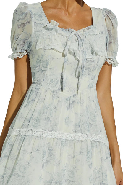 Frank White Flower Printed Midi Dress