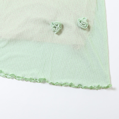 Off shoulder ruffle flower applique ruched maxi dress