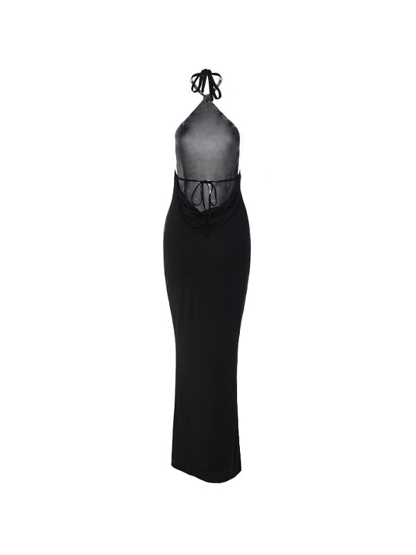 Black Y2k Backless Halter Maxi Dress