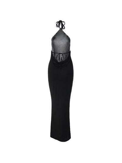Black Y2k Backless Halter Maxi Dress