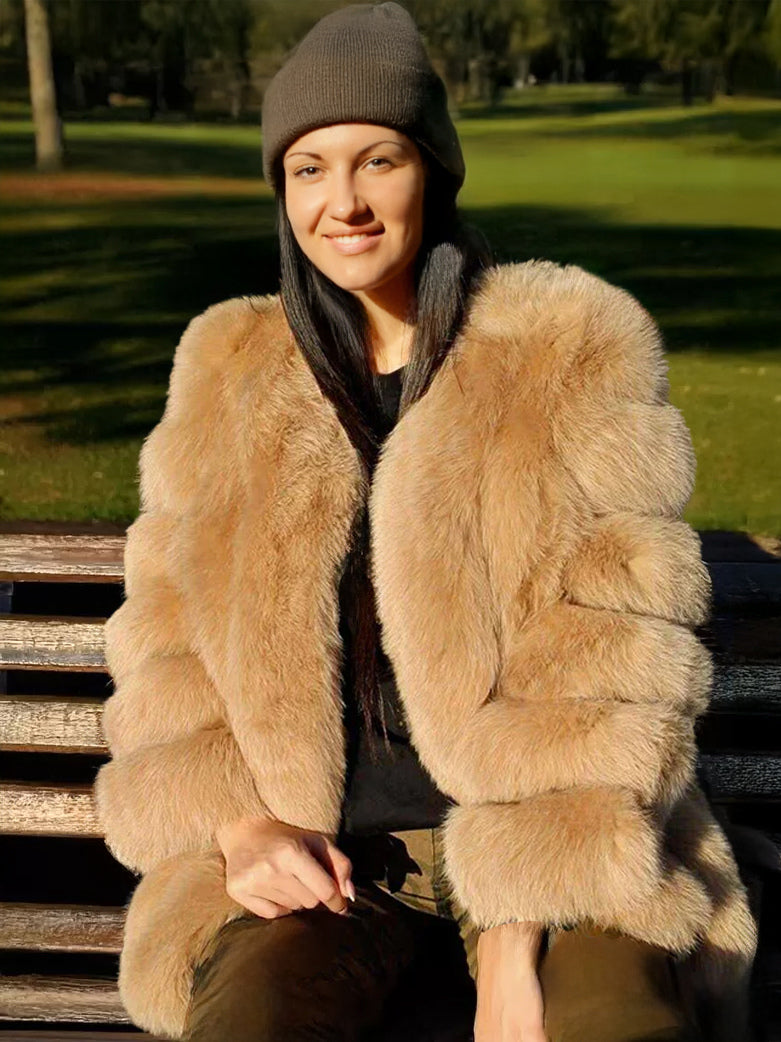 Plush Faux Fur Coat Crew Neck Winter Eco-friendly Fur Jacket For Women 2026