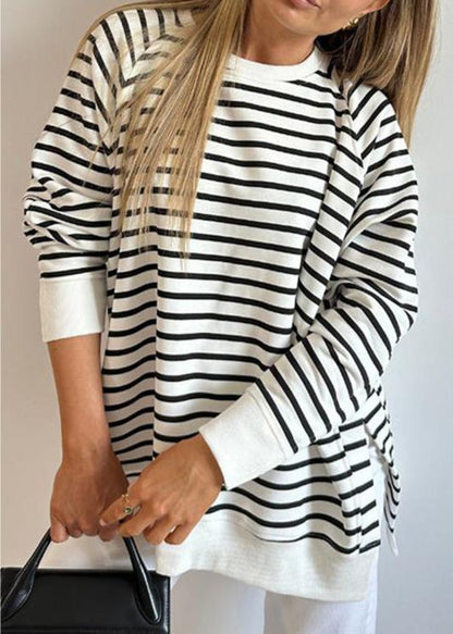 Chic Striped Round Neck Pullover Sweater for Women