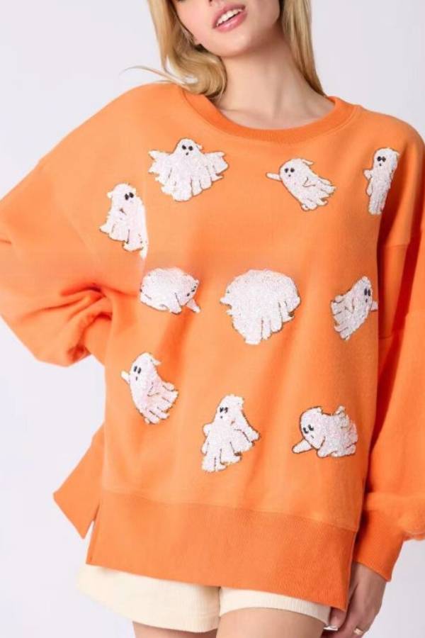 Halloween Ghost Sequin Top Loose Casual Sweatshirt