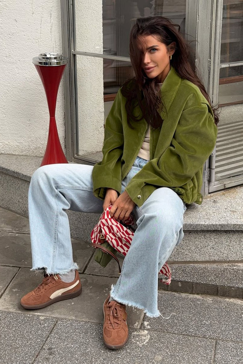 Oversized Velvet Baseball Style Jacket