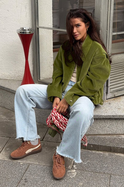 Oversized Velvet Baseball Style Jacket