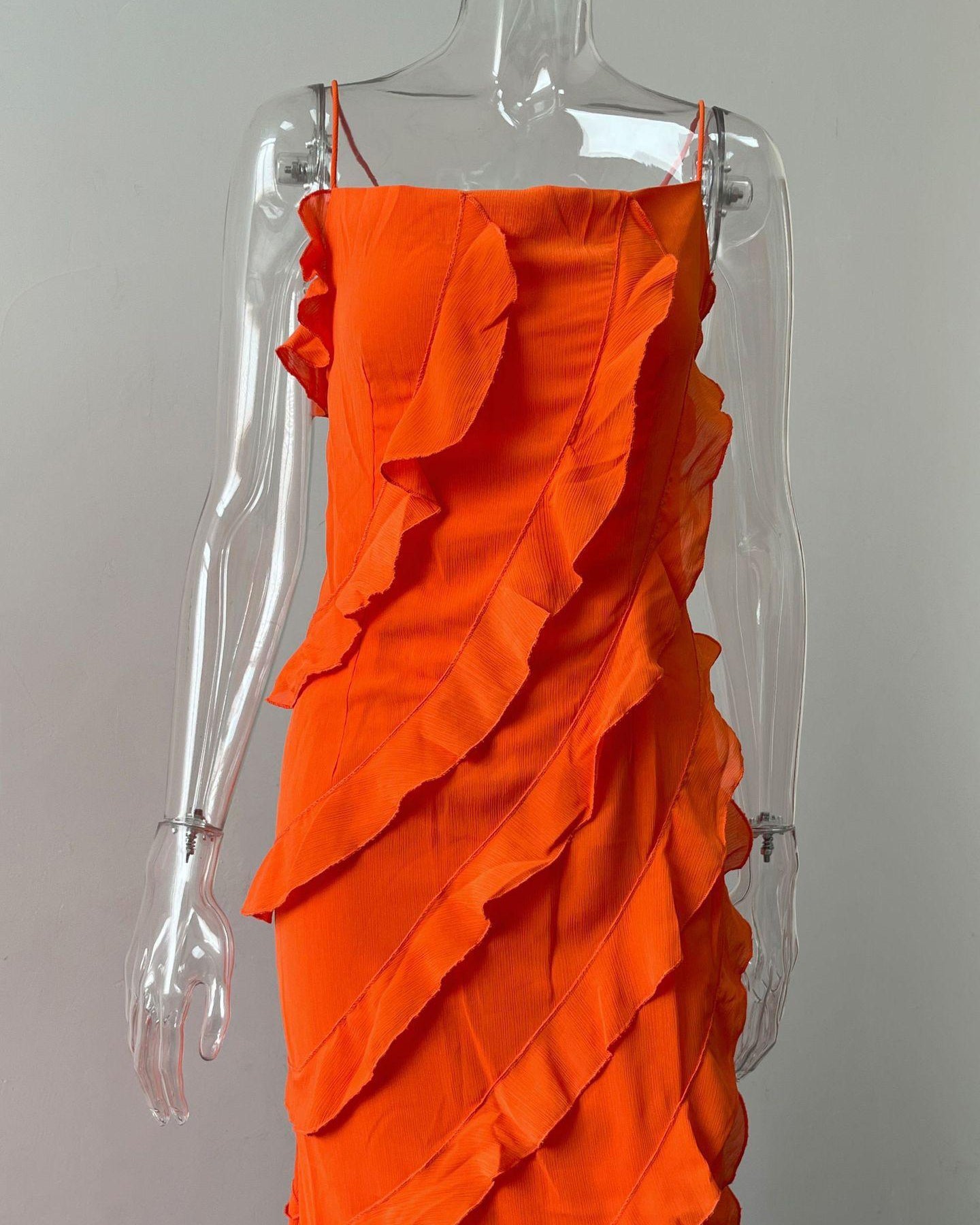 Fungus Side Slit One Shoulder Suspender Dress