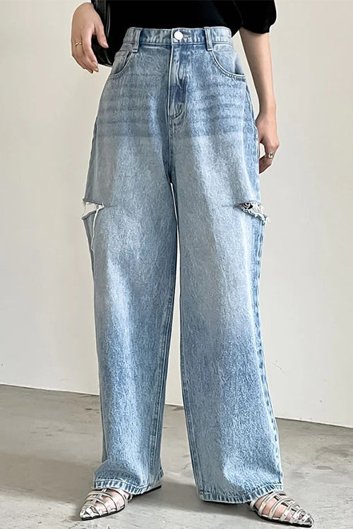 Distressed Wide Leg Ripped Jeans