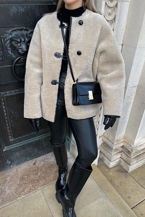 Button Down Pocketed Faux Fur Fleece Coat