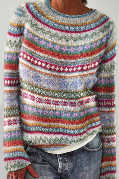 Crewneck Vibrant Rainbow Chunky Knit Sweater(in 4 Patterns)