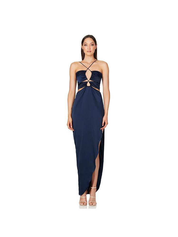 Halter Neck Cutout Split Maxi Dress
