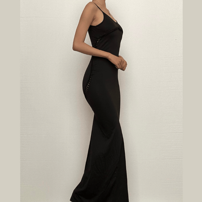 U neck hollow out solid cami cut out maxi dress
