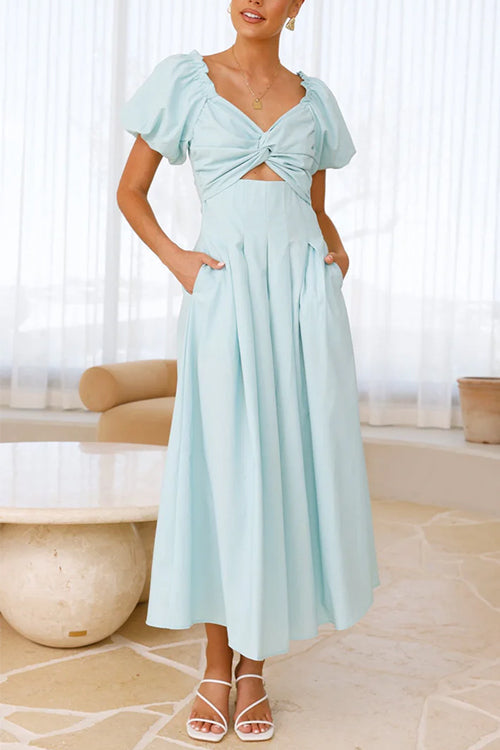 Meridress V Neck Twist Front Puff Sleeves Cut Out Maxi Dress