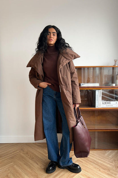 Long Stand Collar Relaxed Quilted Puffer Jacket