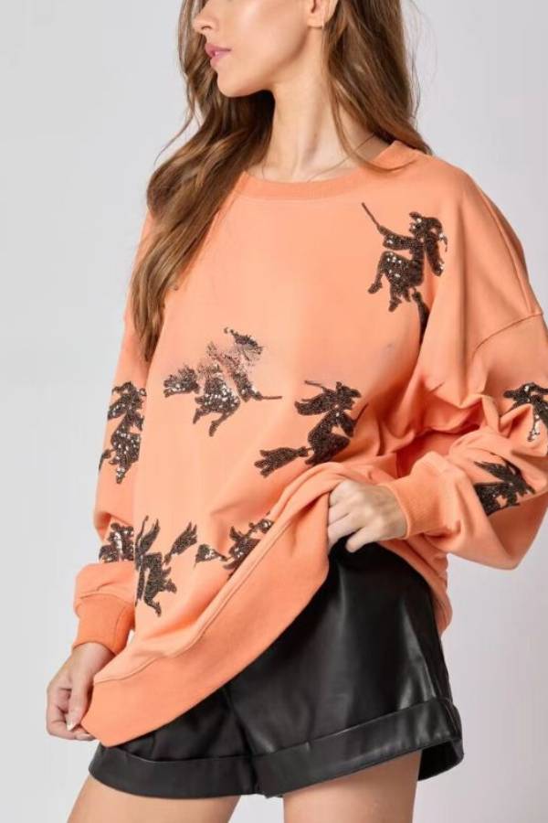 Halloween Witch Sequined Sweater Loose Casual Top