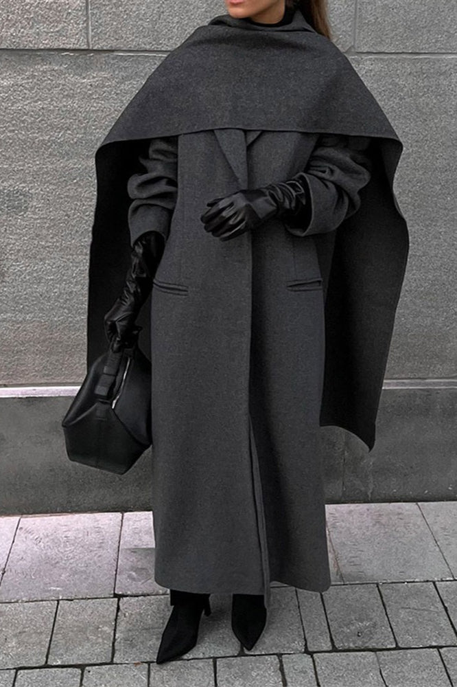Scarf Collar Extra-Long Woolen Overcoat