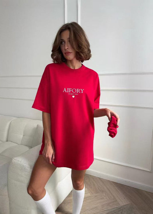 Cherry Script - Oversized Cotton Tee with Graphic Print