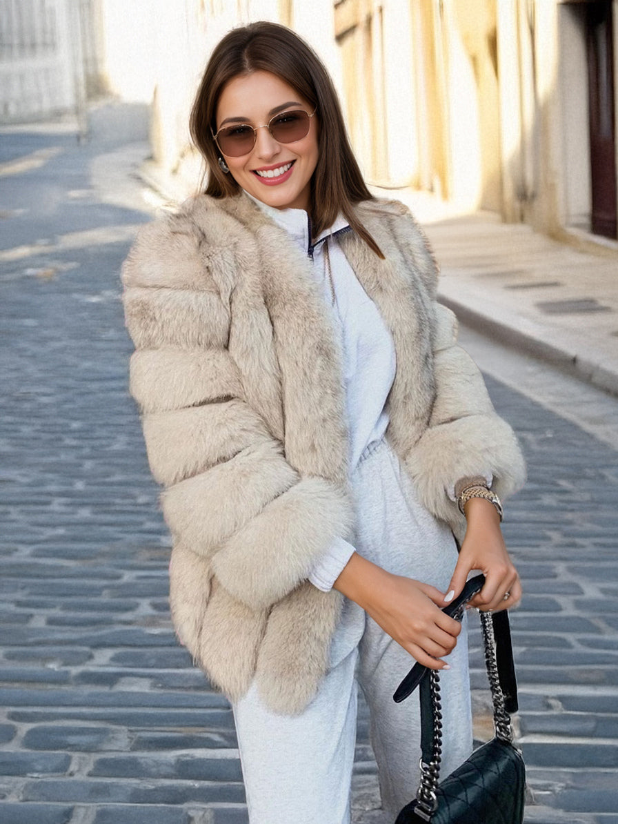 Plush Faux Fur Coat Crew Neck Winter Eco-friendly Fur Jacket For Women 2026