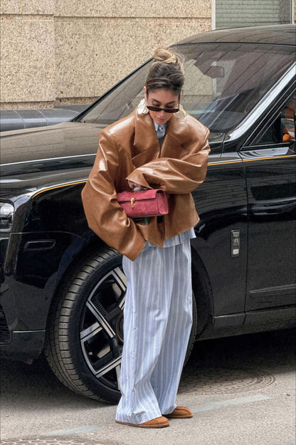 Vintage Oversized PU Leather Blazer