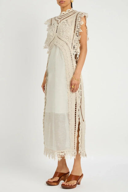 Woven Hollow Organza Maxi Dress
