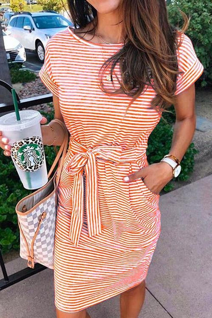 Bow Knot Waist Striped Dress
