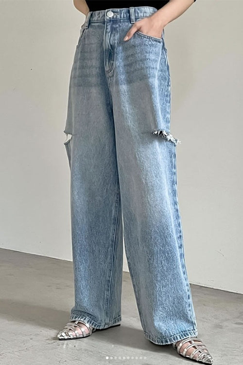 Distressed Wide Leg Ripped Jeans