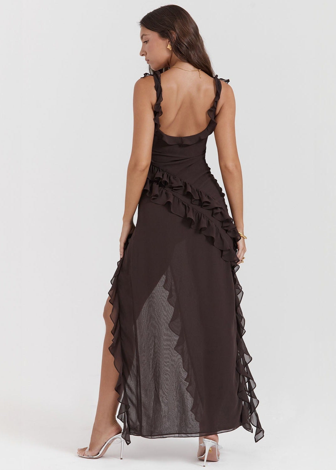 Elara - Ruffled High-Slit Gown