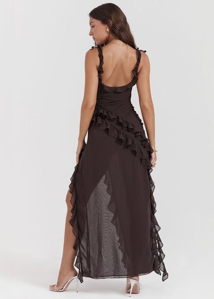Elara - Ruffled High-Slit Gown