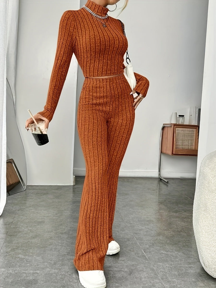 Mock Neck Slim Fit Knitted Two-Piece Set