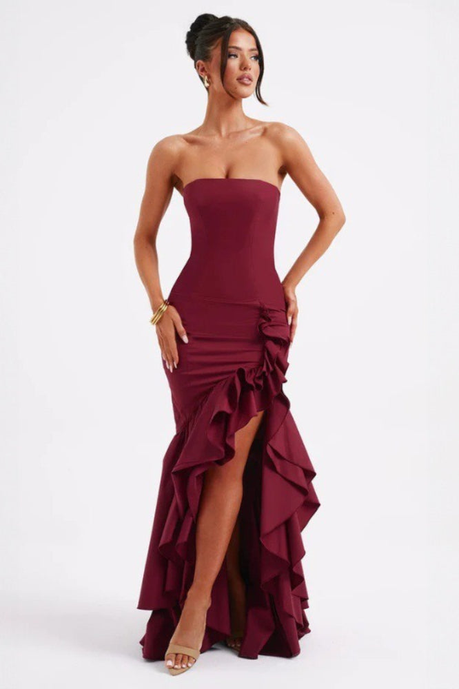 Off Shoulder Strapless Asymmetric Prom Dress