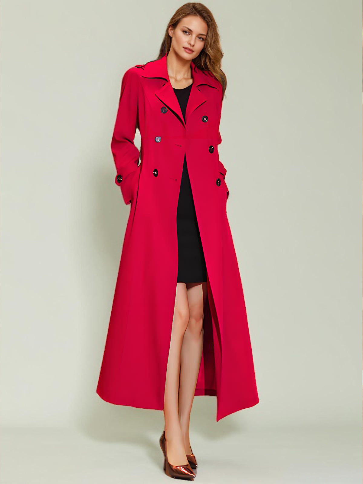 Women's Trench Coat Practical Turndown Collar Buttons Full Length Coat