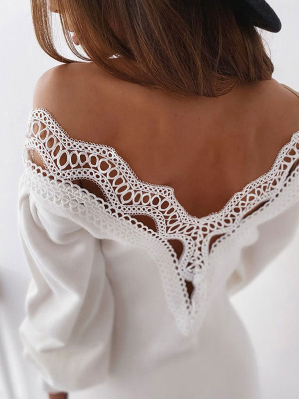 Women Bodycon Dress White V-Neck Casual Long Sleeves Pencil Wrap Dresses