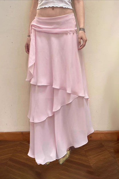 Low Rise Ruffle Trim Maxi Skirt