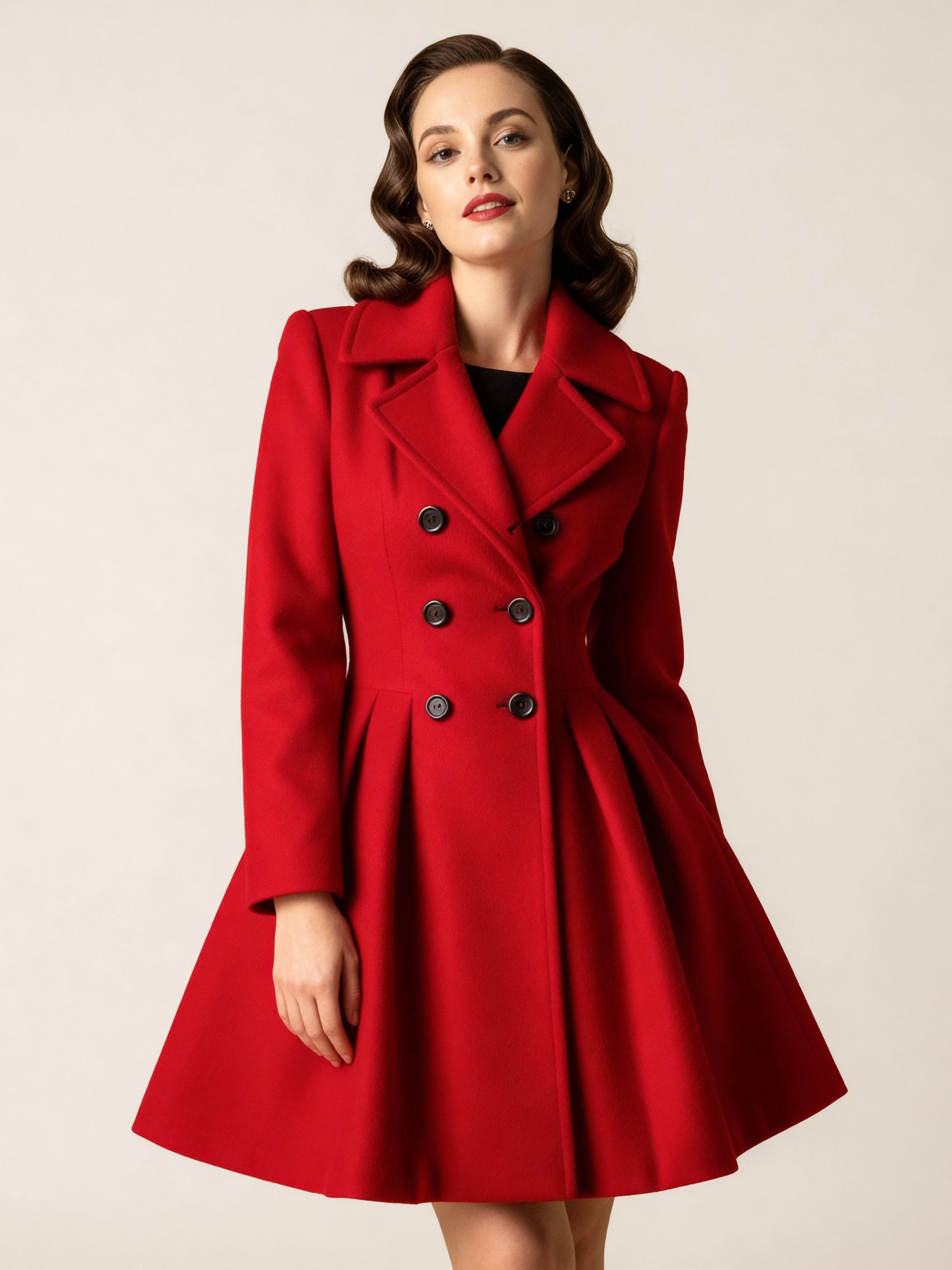Retro Red 1950s Double-Breasted A-line Woolen Coat For Women 2026
