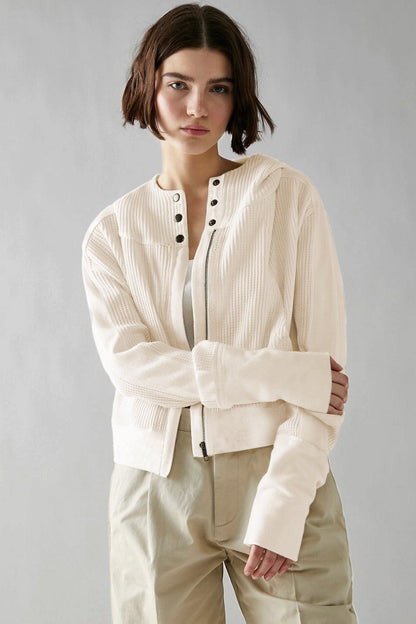 Quilted Panel Zip Up Cropped Hoodie